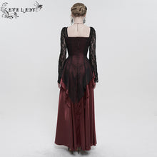 Load image into Gallery viewer, ESKT03702 RED Satin Lace Long Sleeve Gown Dress