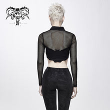 Load image into Gallery viewer, TT122 everyday summer bat collar hollow out mesh long sleeves women midriff-baring tops
