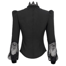 Load image into Gallery viewer, ESHT011 small stand collar long sleeves see through lace paneled sexy women black gothic blouse