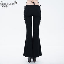 Load image into Gallery viewer, EPT008 hollow out sexy girls black bell-bottoms pants with lace and diamond