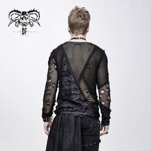 Load image into Gallery viewer, TT125 decadent unedged classic style spliced mesh round collar long sleeve torn men shirts