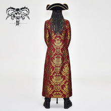 Load image into Gallery viewer, CT096 Pirate style red and gold jacquard gothic pattern men long coat