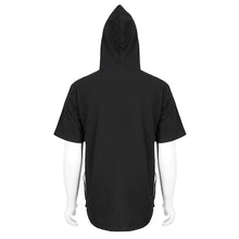 Load image into Gallery viewer, TT210 black men short sleeves shoulder string loose Hoodie