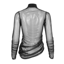 Load image into Gallery viewer, TT234 black Long Sleeve Asymmetric Mesh T-shirt