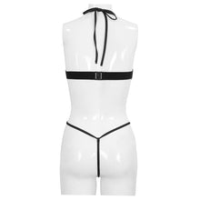 Load image into Gallery viewer, SX008 punk mesh black leather spliced one-piece sexy lingerie