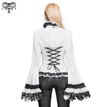 Load image into Gallery viewer, SHT00902 party gothic big flared sleeves bandage black and white color contrast women blouse with necktie