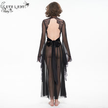 Load image into Gallery viewer, ESX004 see through flared sleeve lace black long night dress sexy lingerie