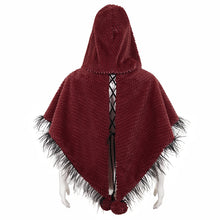 Load image into Gallery viewer, CA02502 red winter gothic women warm grained plush short hooded cape