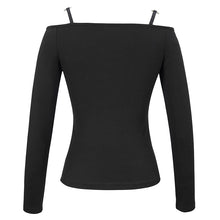 Load image into Gallery viewer, TT178 Devil sheep head printed long-sleeved off-the-shoulder T-shirt