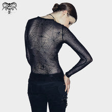 Load image into Gallery viewer, TT002 elastic Spider web round collar knitted sexy transparent back women thin T-shirt
