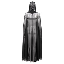 Load image into Gallery viewer, CA030 women hooded transparent long mesh punk cape