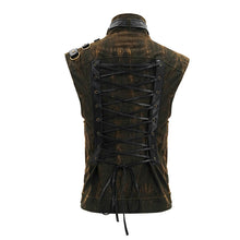 Load image into Gallery viewer, WT038 brown steampunk high collar lace up back zipper up men waistcoat with pockets