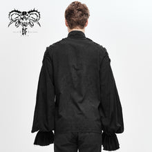 Load image into Gallery viewer, SHT04801 steampunk puff sleeve dark grain jacquard cotton and linen men black shirts