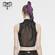 Load image into Gallery viewer, TT170 Cyberpunk Flocking Mesh Stand Collar Short T-shirt