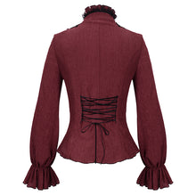Load image into Gallery viewer, SHT07602 red daily flowers shoulder flared sleeves striped laced up gothic sexy women blouse