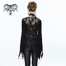 Load image into Gallery viewer, SR004 Autumn asymmetric woollen broken holes lace spliced sexy ladies gothic black sweater