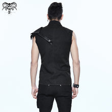 Load image into Gallery viewer, SHT02901 daily life punk rock men black sleeveless shirts with one shoulder armor