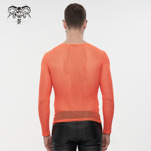 Load image into Gallery viewer, TT19802 Orange Diamond-shaped net basic style long sleeves men t-shirts
