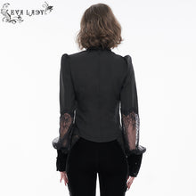 Load image into Gallery viewer, ESHT011 small stand collar long sleeves see through lace paneled sexy women black gothic blouse