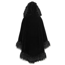 Load image into Gallery viewer, CA019 Gothic fashion women winter warm velvet fur hood black loose cloak