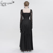 Load image into Gallery viewer, ESKT03701 Black Satin Lace Long Sleeve Gown Dress