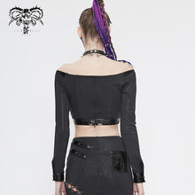 Load image into Gallery viewer, TT144 Military punk off shoulder long sleeve t-shirt