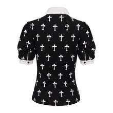 Load image into Gallery viewer, TT22202 Black And White Cross pattern Printed Short Sleeve T-Shirt