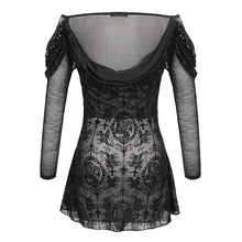 Load image into Gallery viewer, TT169 Gothic Off The Shoulder Back Swing Collar Printed Mesh T-shirt