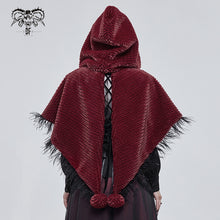 Load image into Gallery viewer, CA02502 red winter gothic women warm grained plush short hooded cape