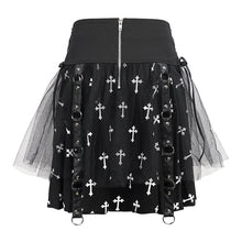 Load image into Gallery viewer, SKT15702 punk women black and white cross printed skirt