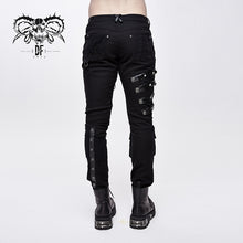 Load image into Gallery viewer, PT100 punk heavy metal lace up leg torn men trousers with loops