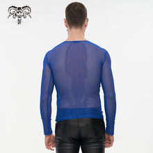 Load image into Gallery viewer, TT19805 Blue Diamond-shaped net basic style long sleeves men t-shirts