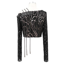 Load image into Gallery viewer, TT153 Japanese fashion daily life off-the-shoulder punk hollow out sexy women long sleeve t-shirt