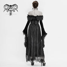 Load image into Gallery viewer, SKT120 Gothic off shoulder lace pleated sexy women formal long dress with fur collar