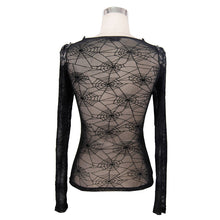Load image into Gallery viewer, TT013 transparent spider web back mesh long sleeve punk black sexy women t-shirts