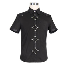 Load image into Gallery viewer, SHT008 daily life summer biker black men short sleeves punk metallic cotton shirt