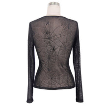 Load image into Gallery viewer, TT031 daily Spider web jacquard classic style round collar long sleeve mesh women T-shirts