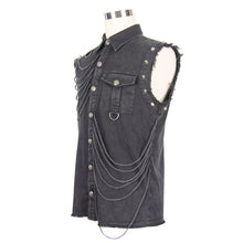 Load image into Gallery viewer, SHT007 club punk rock unedged sleeveless black men faded shirts with pocket