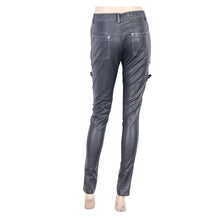 Load image into Gallery viewer, PT03301 punk multi-loops zipper black and silver hand-rubbed women leather pants
