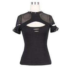 Load image into Gallery viewer, TT034 daily Summer nailed short sleeves sexy women punk rock mesh stretchy T-shirts