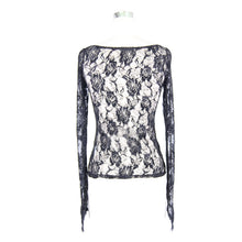 Load image into Gallery viewer, TT045 daily wear see through rose flocking big round collar sexy ladies lace T-shirt