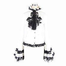 Load image into Gallery viewer, SHT00902 party gothic big flared sleeves bandage black and white color contrast women blouse with necktie