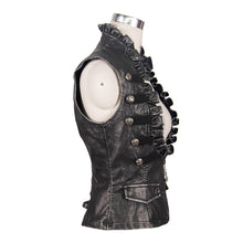 Load image into Gallery viewer, WT00501 Black and silver big opening chest wave collar sexy lady leather waistcoats