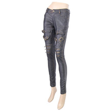 Load image into Gallery viewer, PT03302 steampunk band bronze hand rubbed winter women leather pants with zipper