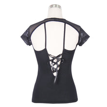 Load image into Gallery viewer, TT028 Summer daily hollow out short sleeve mesh shawl black women punk laced up T-shirt