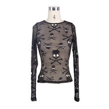 Load image into Gallery viewer, TTP223 punk sexy women skeleton transparent mesh long sleeves t-shirts