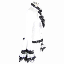 Load image into Gallery viewer, SHT00902 party gothic big flared sleeves bandage black and white color contrast women blouse with necktie