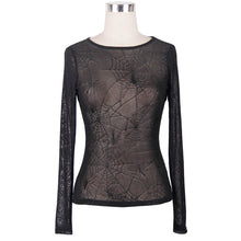 Load image into Gallery viewer, TT031 daily Spider web jacquard classic style round collar long sleeve mesh women T-shirts