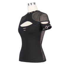 Load image into Gallery viewer, TT034 daily Summer nailed short sleeves sexy women punk rock mesh stretchy T-shirts