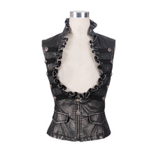 Load image into Gallery viewer, WT00501 Black and silver big opening chest wave collar sexy lady leather waistcoats